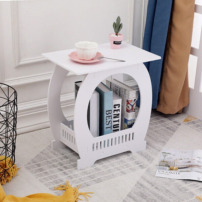 White Small Side End Sofa Table With Storage Bedside Nightstand Tea Living Room