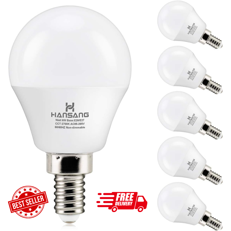 E12 Small Base Candelabra Round Light Bulb 600 Lumen Warm White 6 Pack