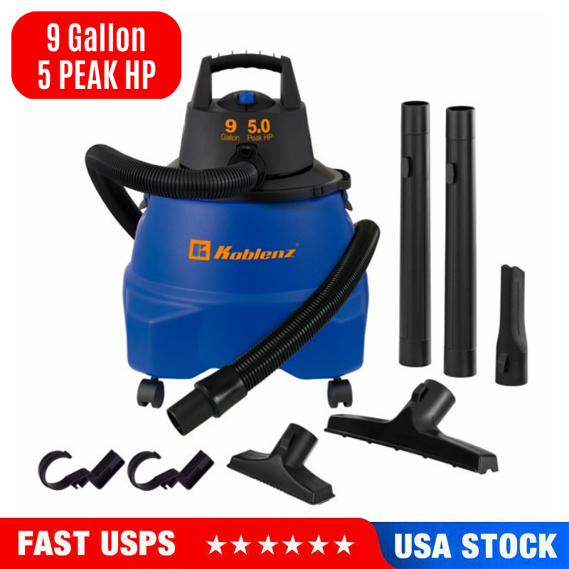 3 in 1 Vac Wet Dry Blow Vacuum 9 Gallon 5 Peak HP w/1-7/8 Inx7 Ft Locking Hose