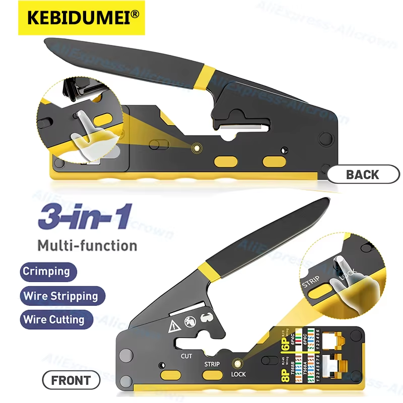RJ45 Crimp Tool Pass Through Ethernet Crimping Tool for Cat6 Cat5 Cat5e Wire Cut