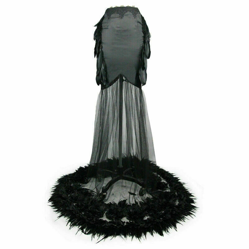 Pre-owned Eva Lady Elegant Gothic Floor-length Women Black Party See-through Feather Skirt