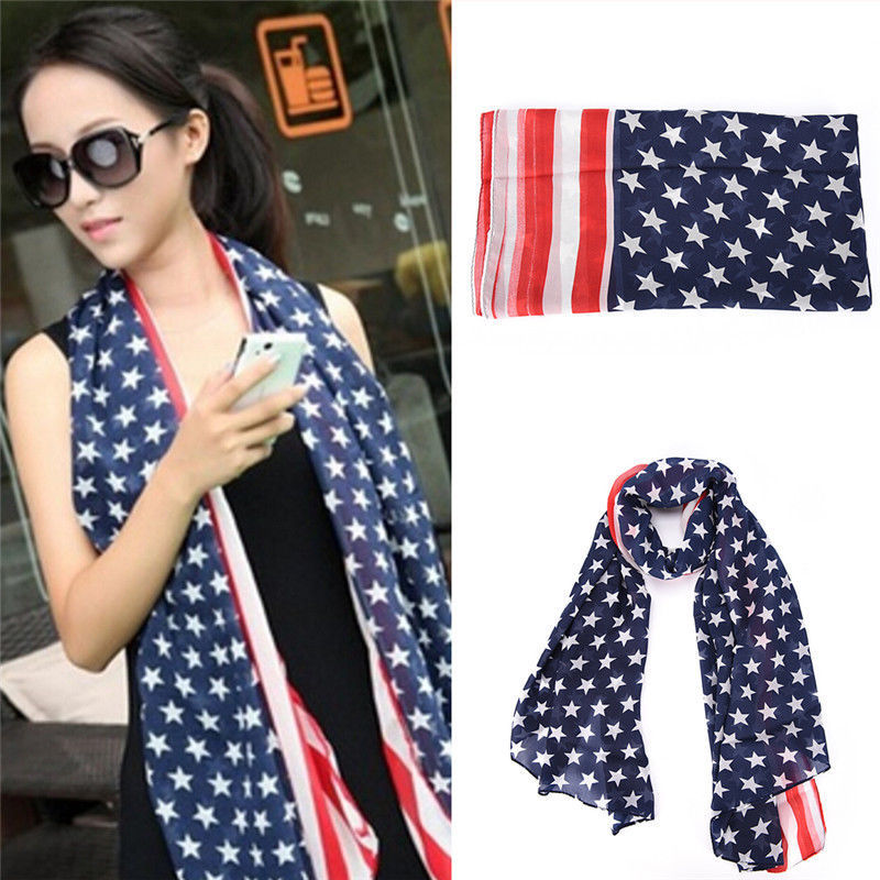 USA Flag Scarf Patriotic Stars and Stripes - 1x w/Random Color and Design