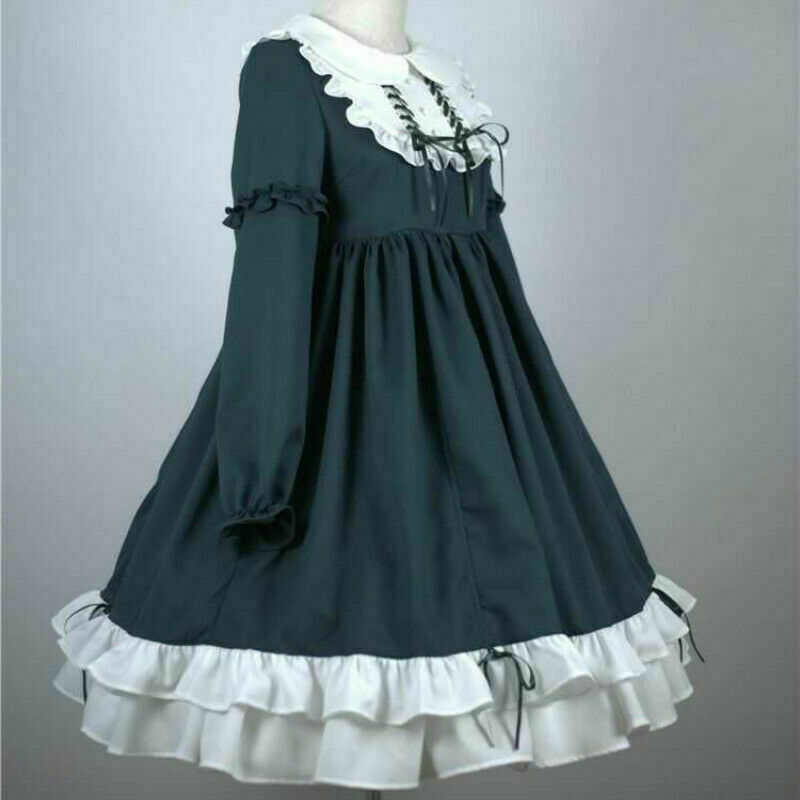 Mädchen Damen Lolita Kleid Ruffles Swing Kawaii Niedlich Retro Cosplay