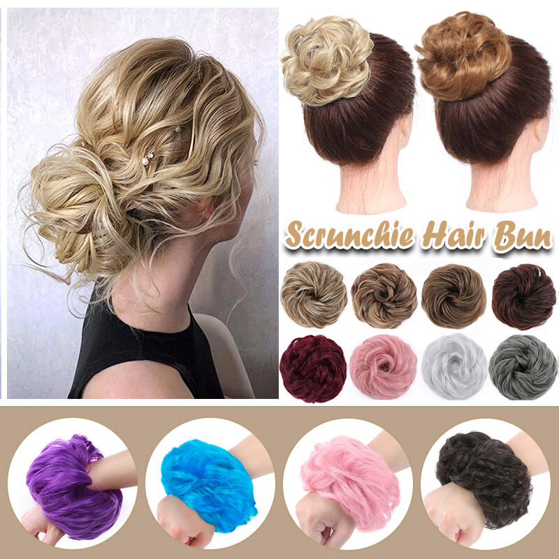 Real Natural Curly Messy Bun Hair Piece Scrunchie Updo Hair Extensions as Human