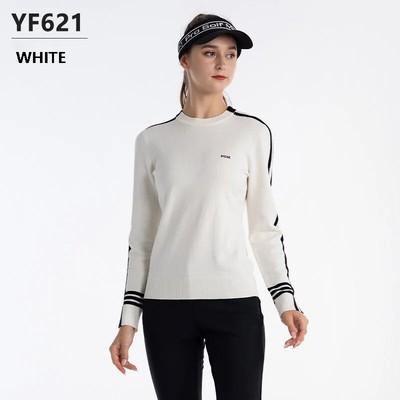 PGM Women Knitted Warm Golf Sweater Lady Long Sleeve Pullover Striped  Slim Tops