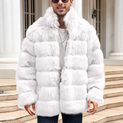 Faux fur top coat no collar