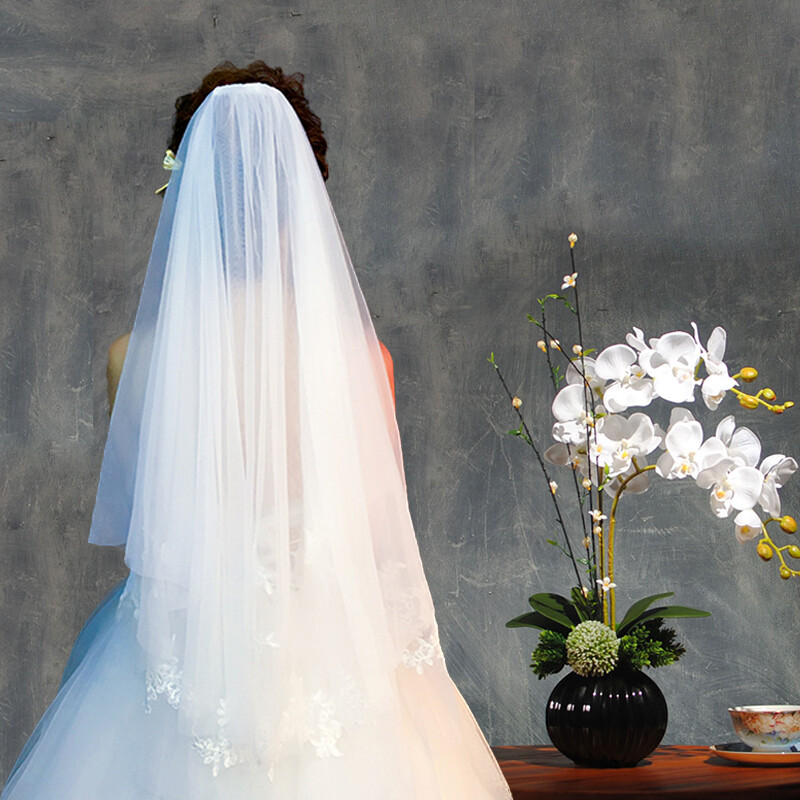 2T Elbow Length Lace Edge Bridal Veil with Comb US Stock