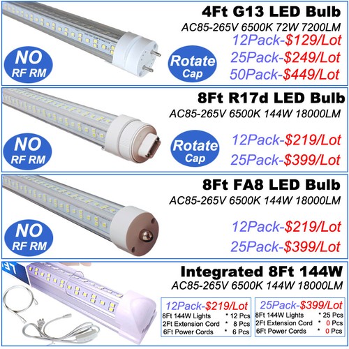 12Pack LED Shop Lights Fixture Tube Strip Ceiling Lights 8FT For Garage Workshop