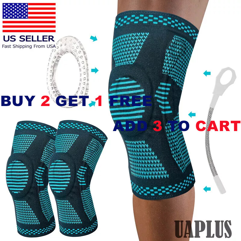 Silicone Knee Sleeve Compression Brace Support Gym Joint Pain Arthritis