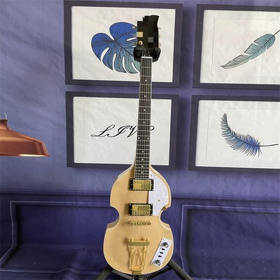 Violin Shape 6 String Electric Guitar Hollow Body Tailpiece Bridge Gold Hardware