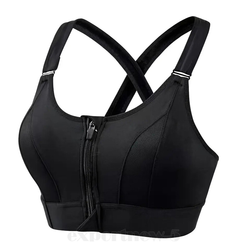 Damen Reißverschluss Sport BH Stark Halt Active Bra Trainieren Bustier Fuer Yoga
