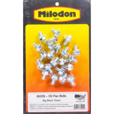 Milodon Engine Oil Pan Bolt Set 85005; Hex Bolt Cadmium Plated Steel for BBC