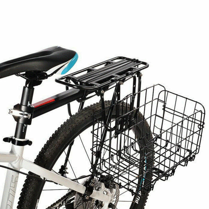 Bicycle Bike Wire Basket Front Rear Bag+Universal Rear Mount Cargo Carrier Rack