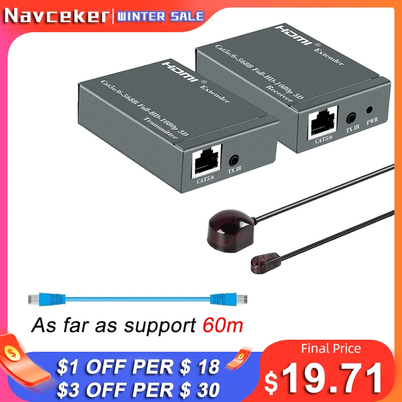 Extender HDMI RJ45 HDMI extender cat5 60M HDMI extender audio Kit over ethernet