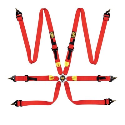 OMP Racing Safety Harness First 2In Red (Fia 8853-2016) Pull Up - Steel Adj
