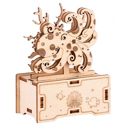3D Puzzles Holz Tintenfisch Hand Kurbel Musik Box Montage Spielzeug DIY ZusaE6M1
