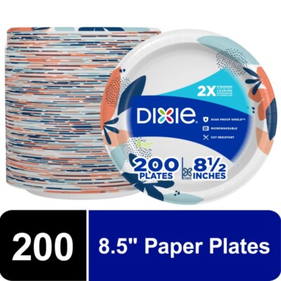 Paper Plates, 8.5 inch, 200 Count, 2X Stronger*, Multicolor, Disposable Plates