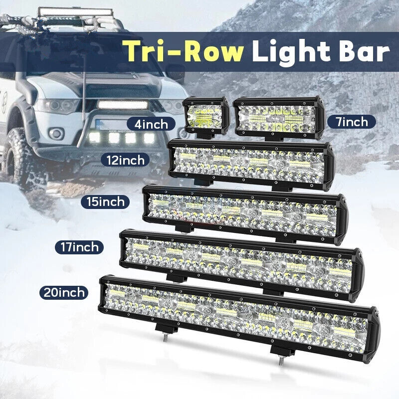 Tri-Row 4~23 Inch LED Light Bar 20" Combo Spot Flood Offroad Truck SUV Boat ATV