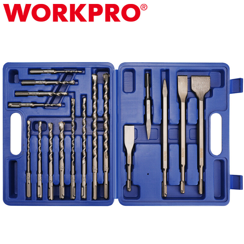 WORKPRO 17PC SDS-Plus Rotary Hammer Drill Bits and Chisel Set for Concrete Stone