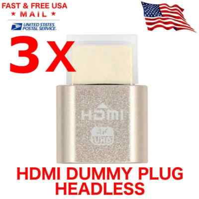 3 X HDMI dummy plug Display Emulator Headless Ghost 1920x1080 4K Mining Server