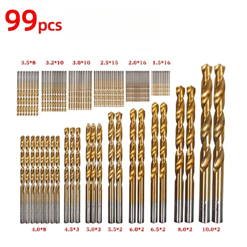 Set Punte da Trapano Professionali HSS Titanio 99 Pezzi Punte Metallo Legno 