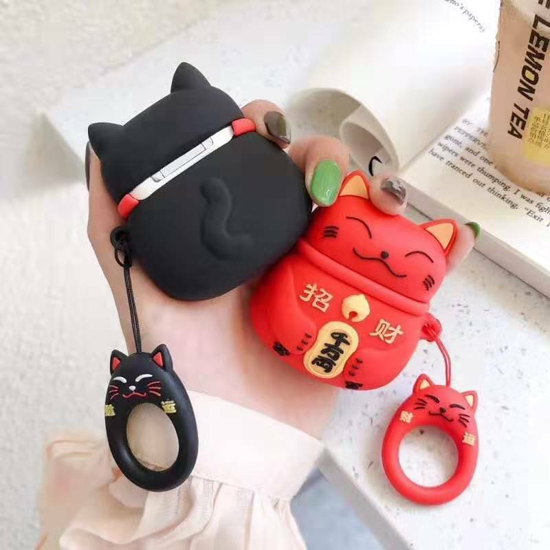 3D Lucky  Japan Money Cat  Earphone Airpod  Case  Cover Skin 