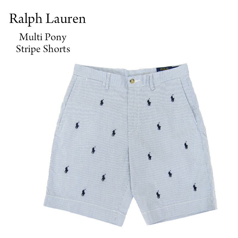 Шорты классического кроя в тонкую полоску с рисунком пони Polo Ralph Lauren Короткие брюки