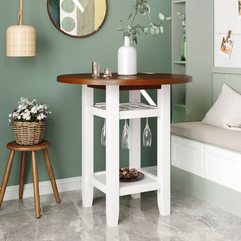 Farmhouse 5-Piece round Counter Height Kitchen Dining Table Set with Storage She