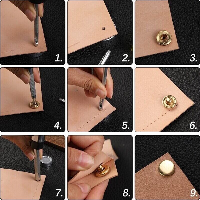 Leather Snap Fasteners Kit 10/12/15mm Metal Button Snaps Press Studs With 4 Tool