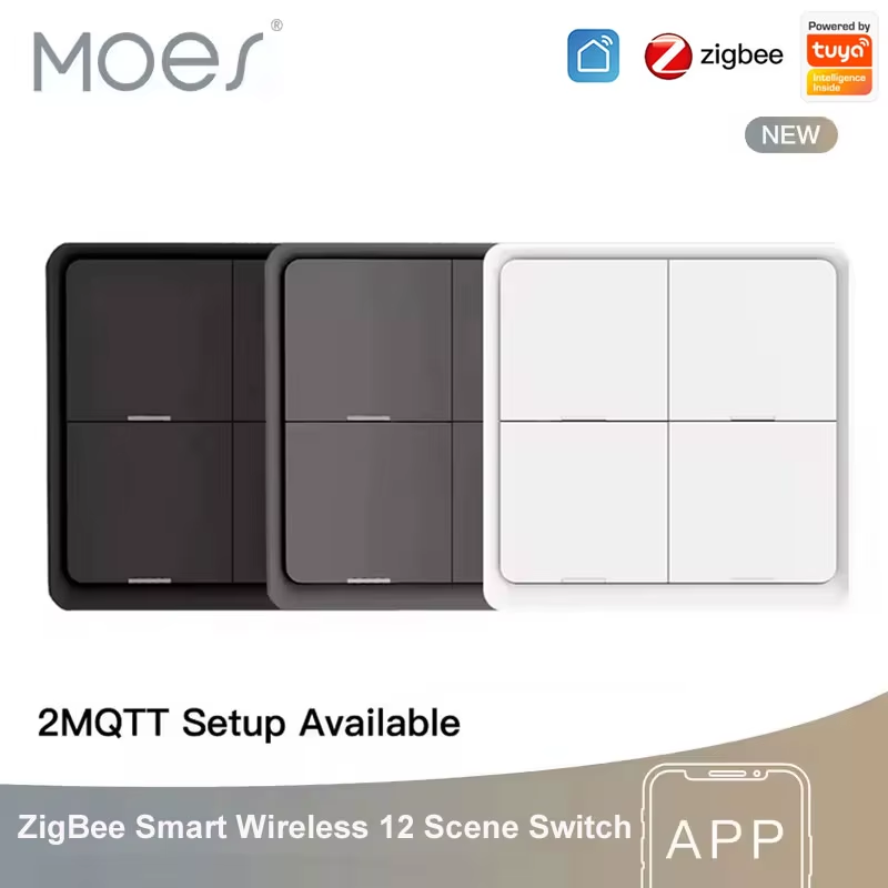 4 Gang Tuya ZigBee Wireless 12 Scene Switch Push Button Controller Battery Power