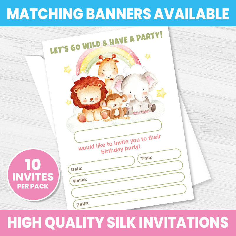 JUNGLE BIRTHDAY PARTY INVITATIONS / GIRL BOY BIRTHDAY INVITES / SAFARI ANIMALS