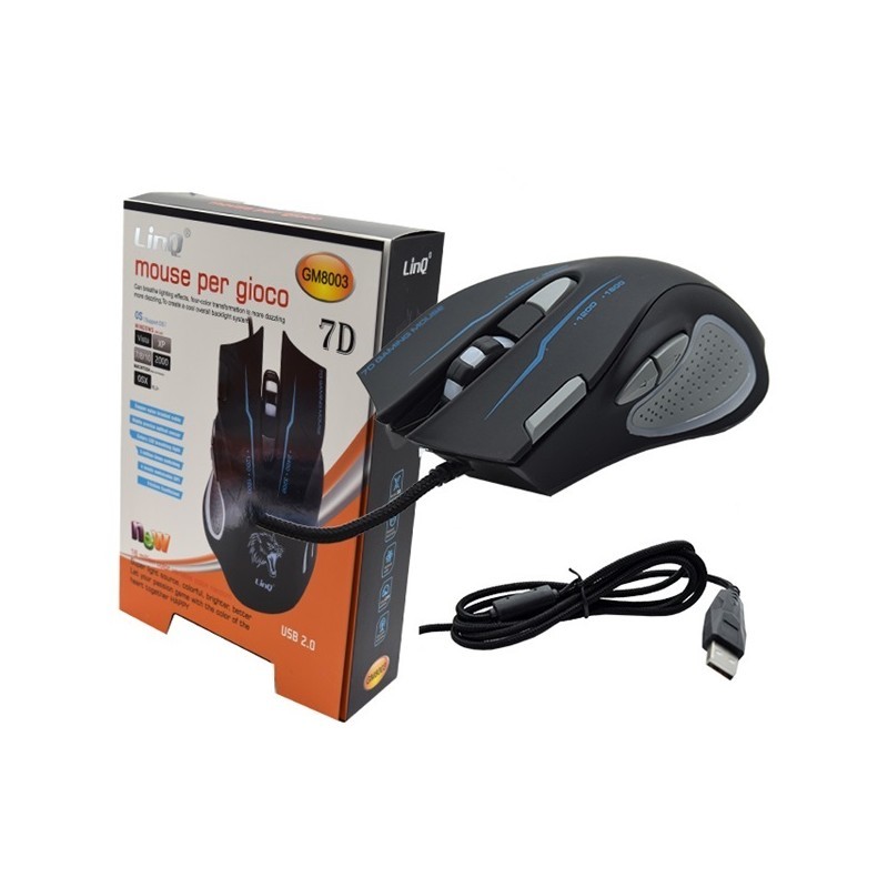 Mouse Gaming Wired Usb 2.0 DPI Regolabile 1200/3400 Linq GM8003