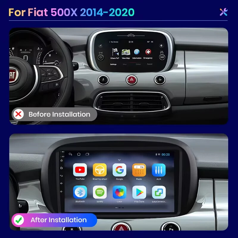 NAVIGATORE FIAT 500X AUTORADIO 9 POLLICI TABLET ANDROID 12 2+32GB CARPLAY AUTO