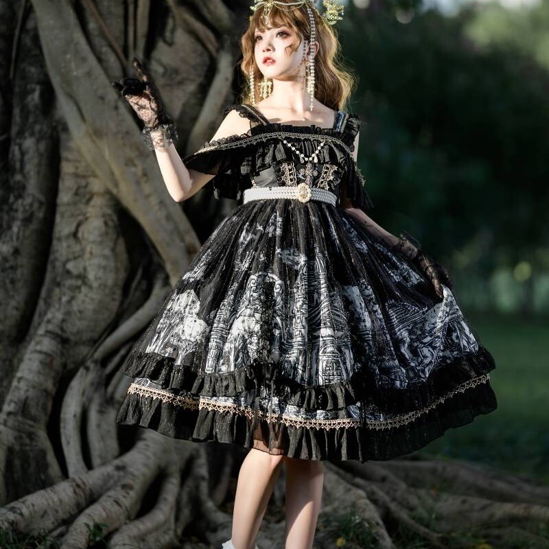 Women Girl Off Shoulder Dress Party Gothic Ruffle Mesh Lace Cute Princess