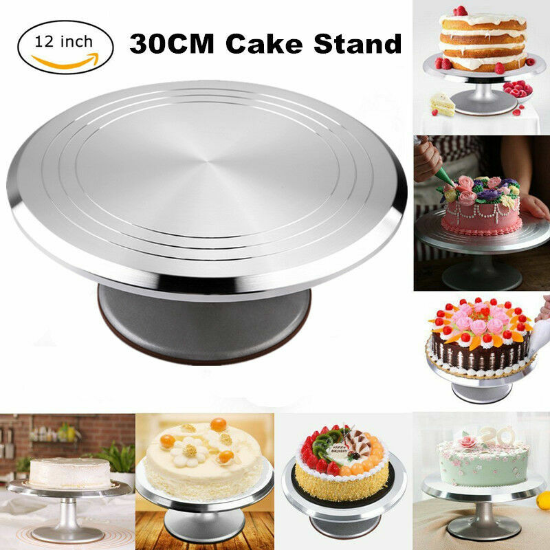  360°drehbar Tortenplatte Edelstahl Tortenständer  Kuchenplatte Fondant Ø 31cm 