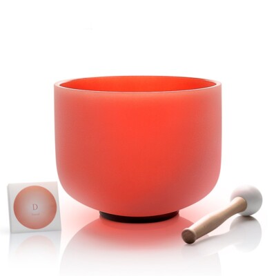 Hye-eun 8 Inch D Note Sacral Chakra Orange Colored Frosted Crystal Singing Bowl
