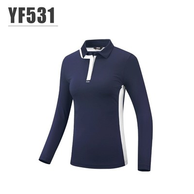 PGM Stitching Women Golf Shirts Slim Tops Turn Down Collar Long Sleeve T-Shirts