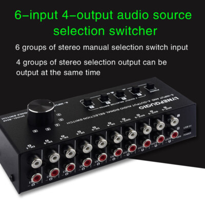B049 6 IN 4 OUT Audio Switcher Audio Source Selector with Separate Switches