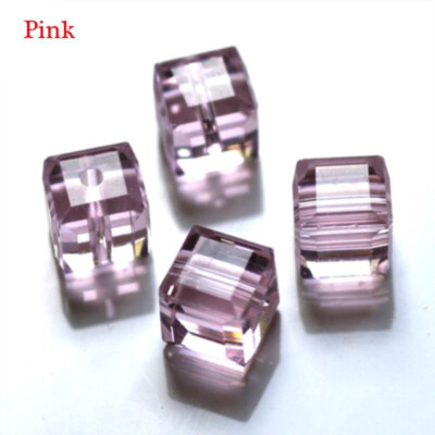 100Pcs 4mm Mix Cube Crystal Glass Loose Beads For Jewelry DIY Making Spacer Bead