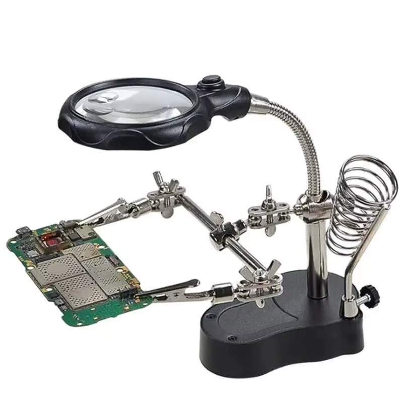 Supporto Saldatura Terza Mano Lente 3.5X 12X LED Stazione Aiuto Riparazione