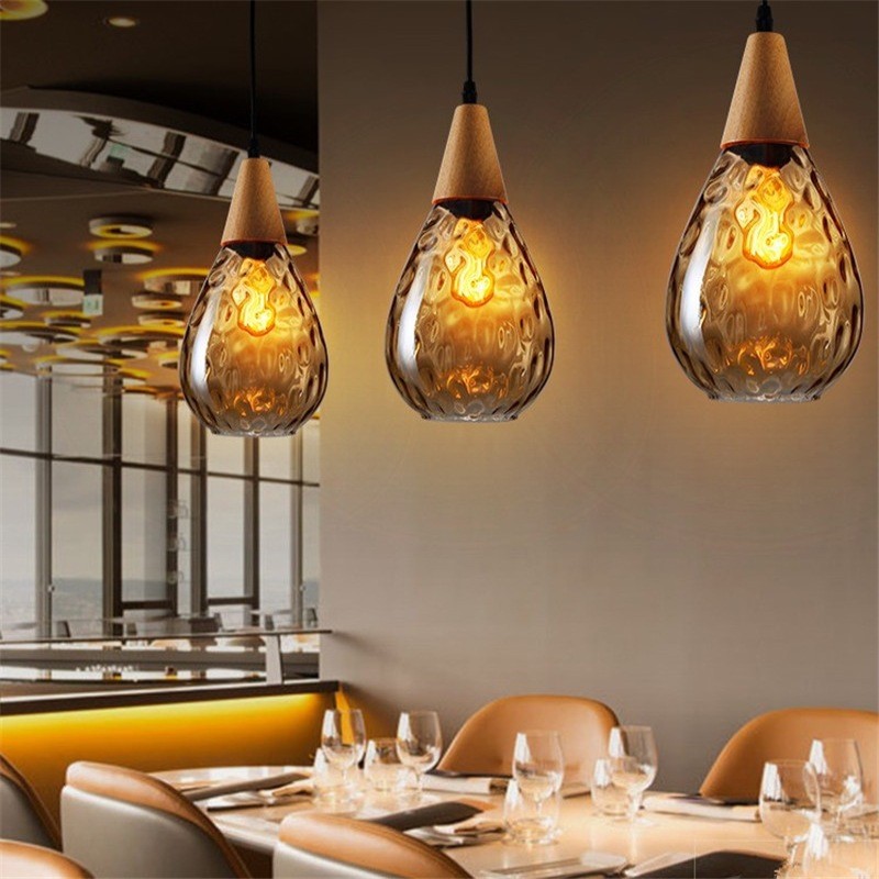 Glass Pendant Lighting Bar Wood Lamp Kitchen Pendant Light Modern