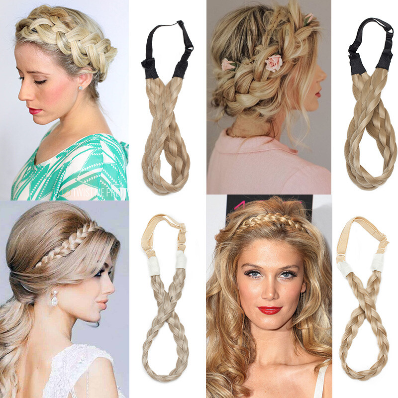 AM Chunky Twist Hair Plaited Plait Elastic Headband Hairband Synthetic Hairpiece