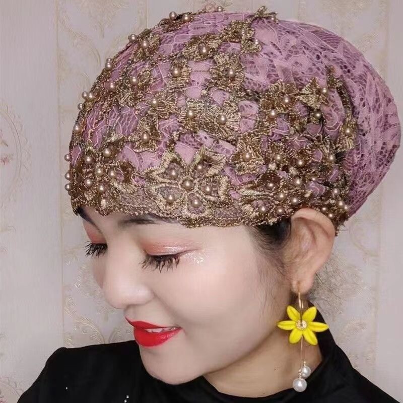 Damen Turban Hut Turban Über Hut Blumenmuster Stickerei Wrap Kopf Hut Brimless