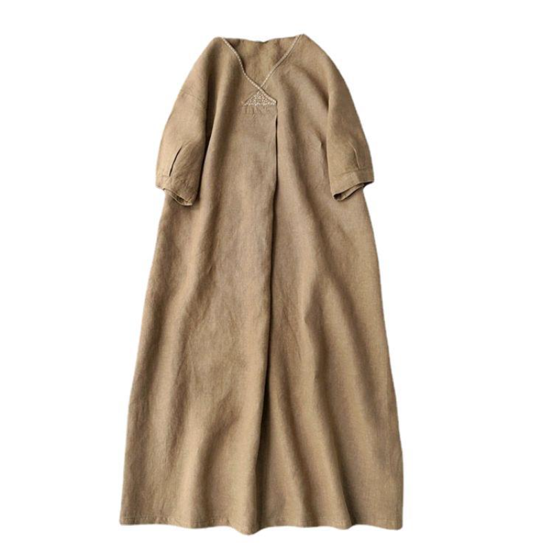 Damen Freizeit V-Ausschnitt Midi Retro Baggy Übergröße mit Tasche Locker