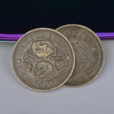 Münze Memento Mori Carpe Diem Tempus Fugit Stoizismus Stoiker Philosoph Vintage