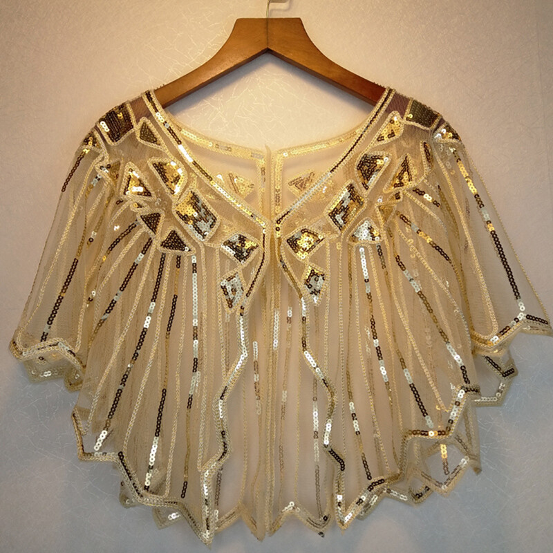Women's 1920s Sequin Shawl Poncho Evening Cape Flapper Bolero Wedding Shirt Wrap