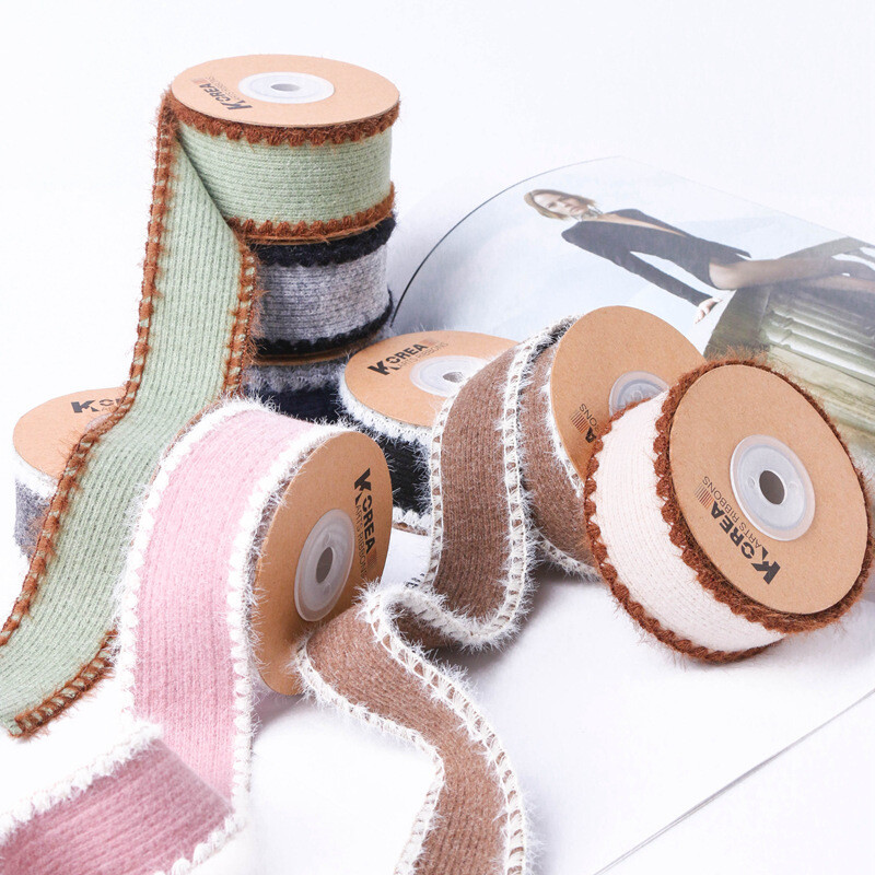 10 Yards Crochet Stripe Flock Webbing Ribbon Craft for Flower Gift Packaging
