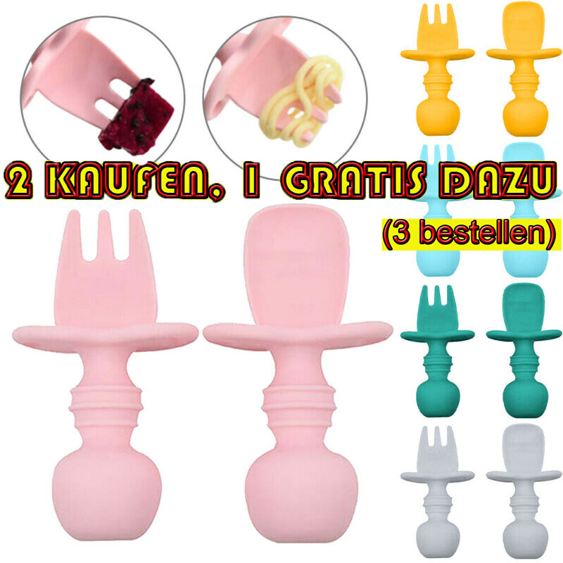 Silikon Kleinkind Baby Besteck Set Löffel Gabel Kinderbesteck Esslernbesteck