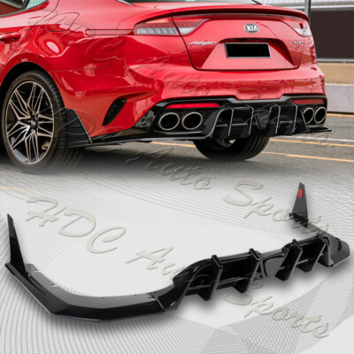 For 2018-2023 Kia Stinger Painted BLK Rear Bumper Diffuser Lip W/LED Smoke Light