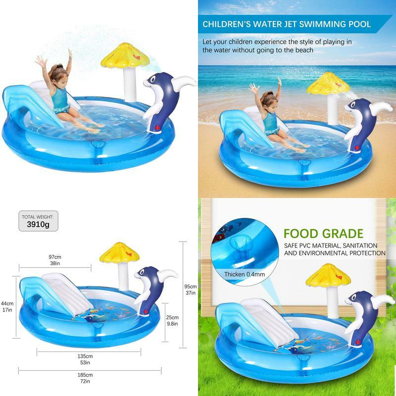 Qdreclod Aufblasbares Wasserspielcenter, Planschbecken Mit Rutschen, Spielzentru